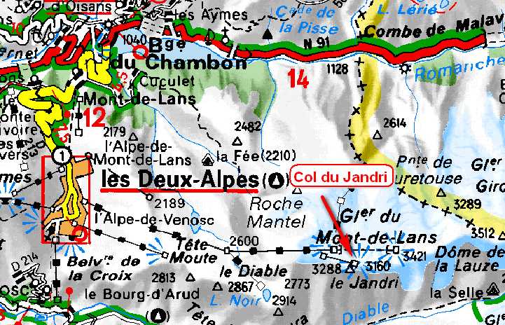 Carte col du Jandri les Deux Alpes